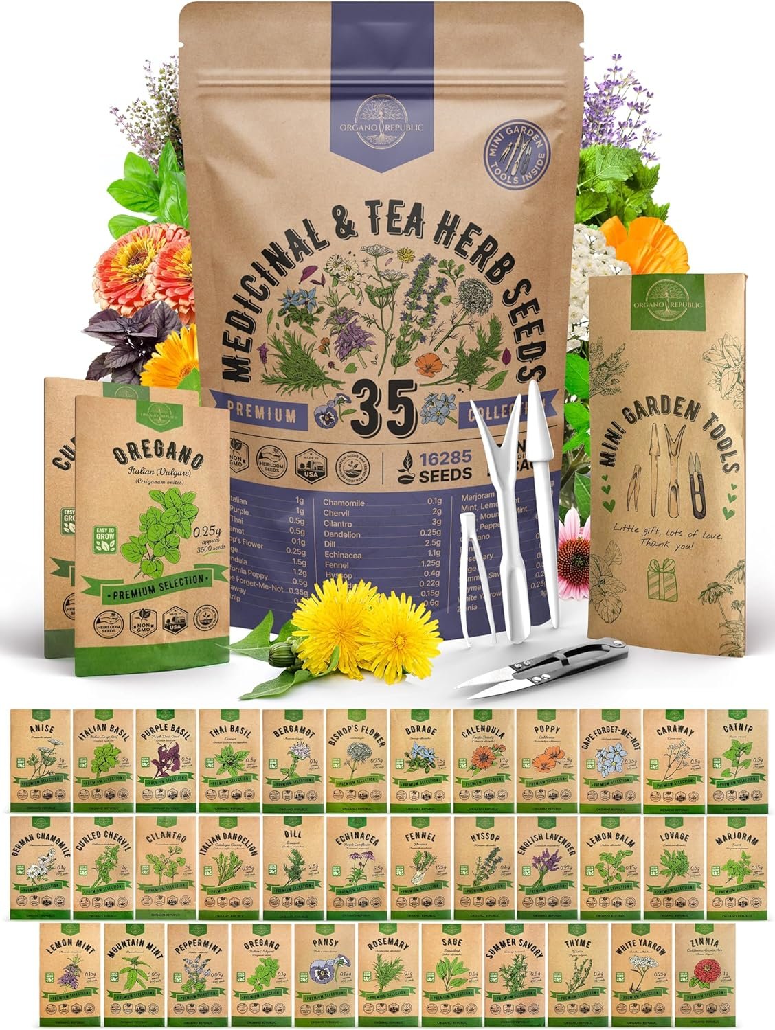 35 Medicinal  Tea Herb Seeds Variety Pack