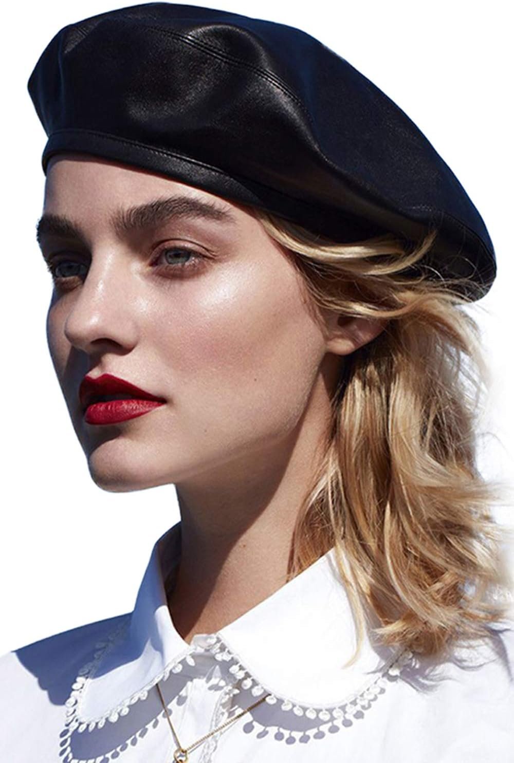 WETOO Women Beret Hat PU Leather Beret