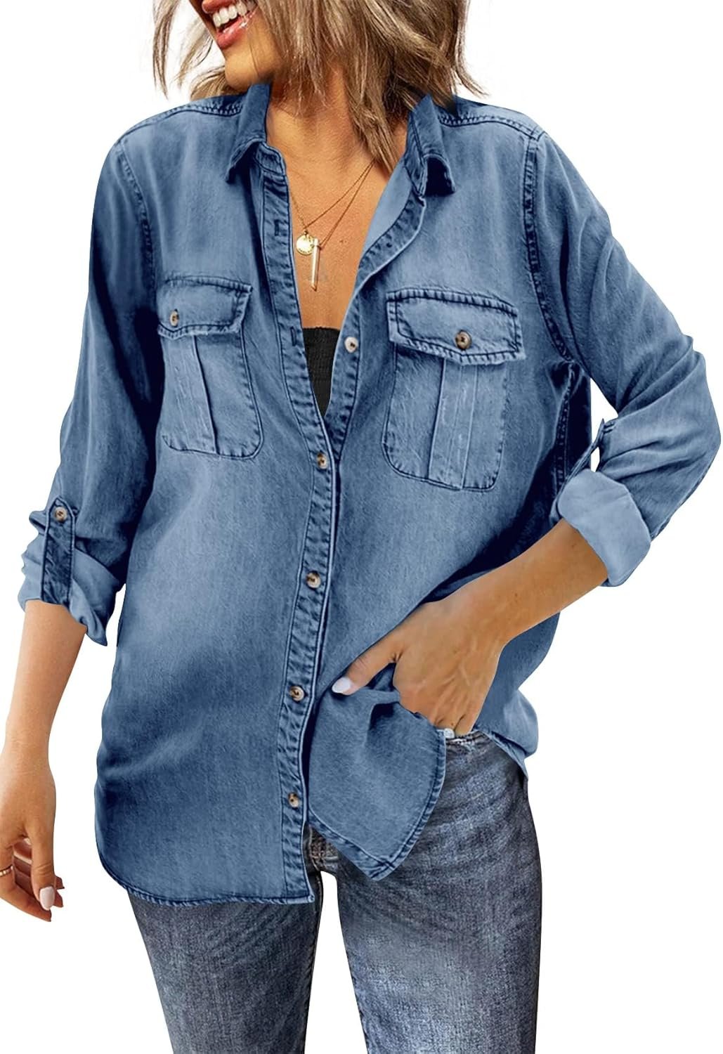 Runcati Women’s Button Down Denim Shirt