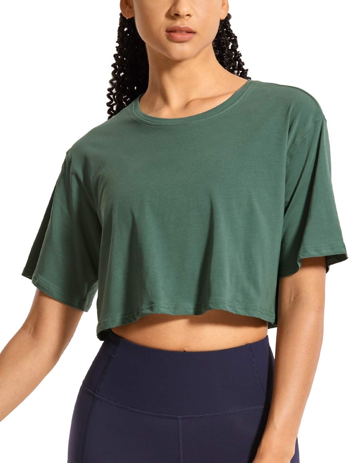 CRZ YOGA Women's Pima Cotton Workout Crop Tops