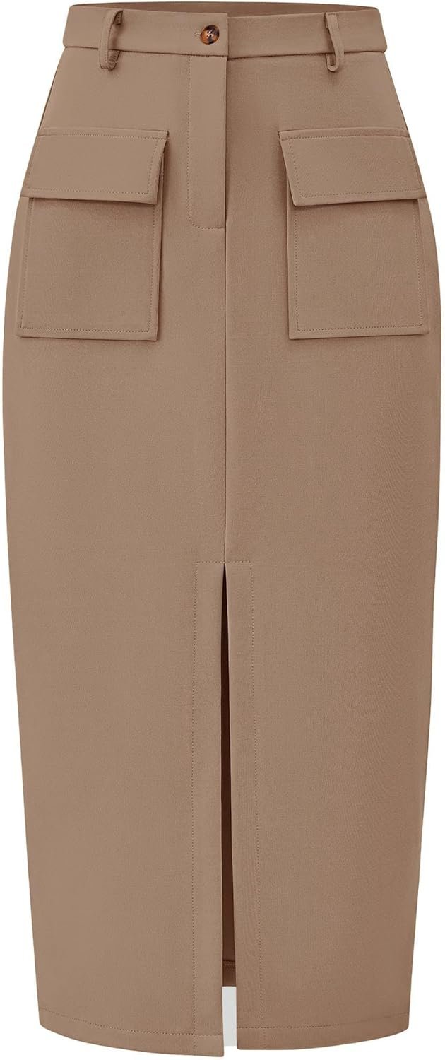 KIRUNDO Women High Waisted Cargo Midi Skirt