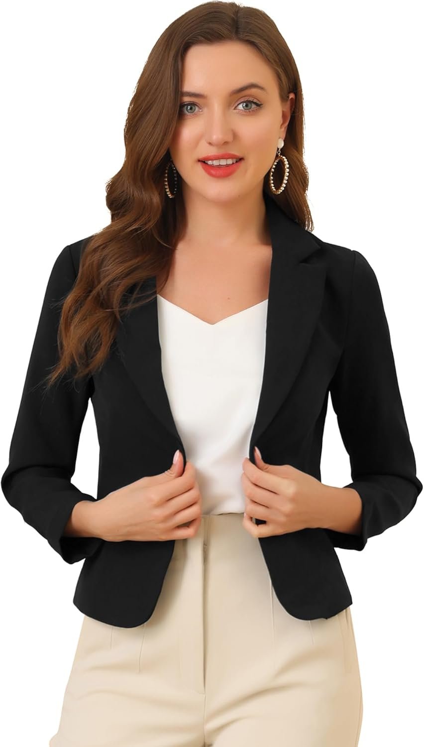 Allegra K Women's Open Front Office Work Business Casual Lightweight Summer Crop Suit Blazer