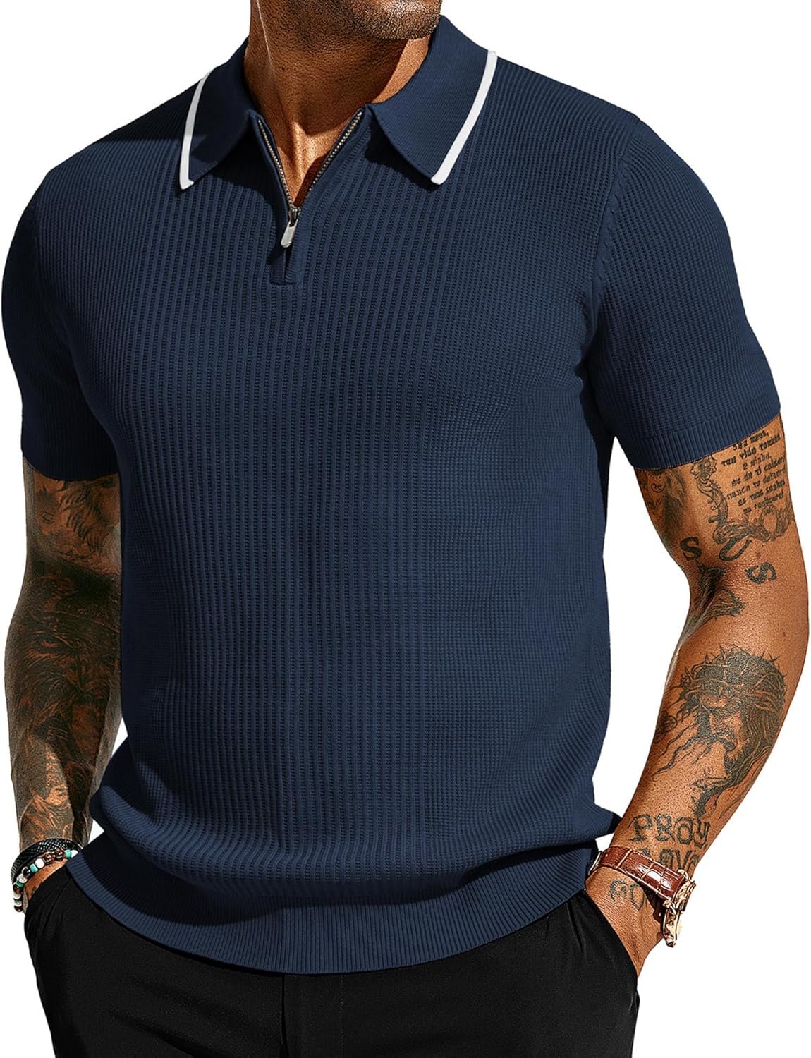 PJ PAUL JONES Men's Quarter Zip Polo Shirts